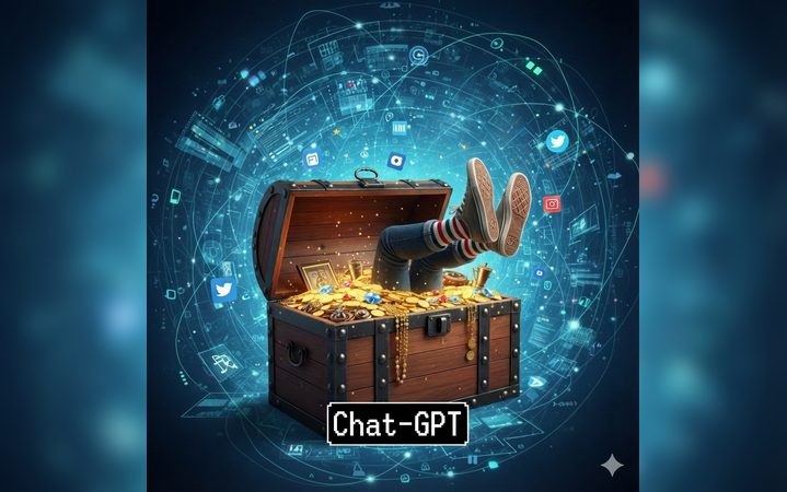 Image of legs sticking out of a treasure chest